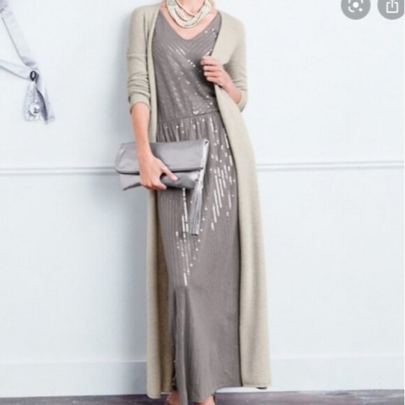 Garnet Hill Festive Allover Sequin Sleeveless‎ Maxi Dress Size S Wedding Formal - Picture 3 of 11